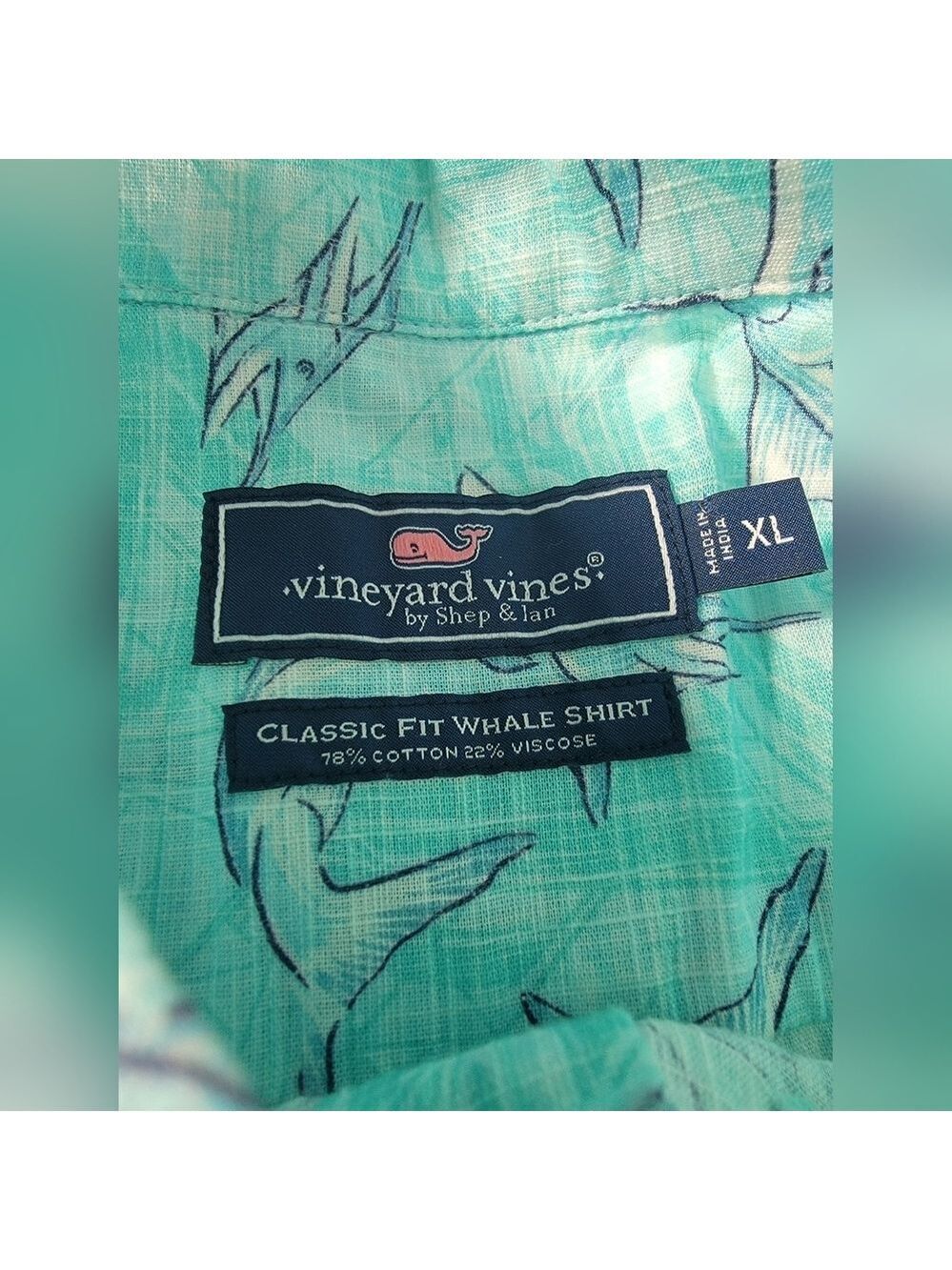 NEW Vineyard Vines Marlin Print Blue Mist Classic Fit Whale Button Shirt Mens XL - Picture 3 of 9